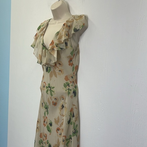 Polo Ralph Lauren - Beige Pastel Floral Ruffle V Neck Sleeveless Maxi Dress SZ 8 - Picture 9 of 12